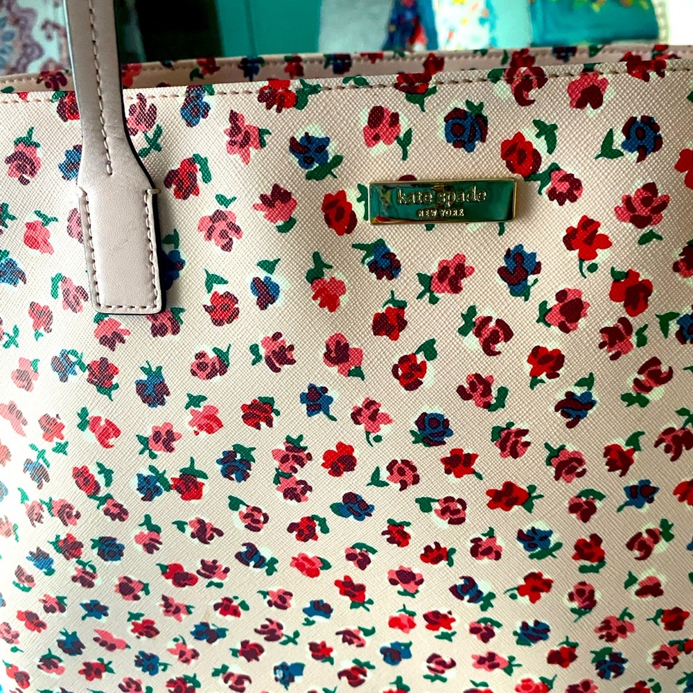 Kate Spade Floral Tote - Cream with Red and Blue